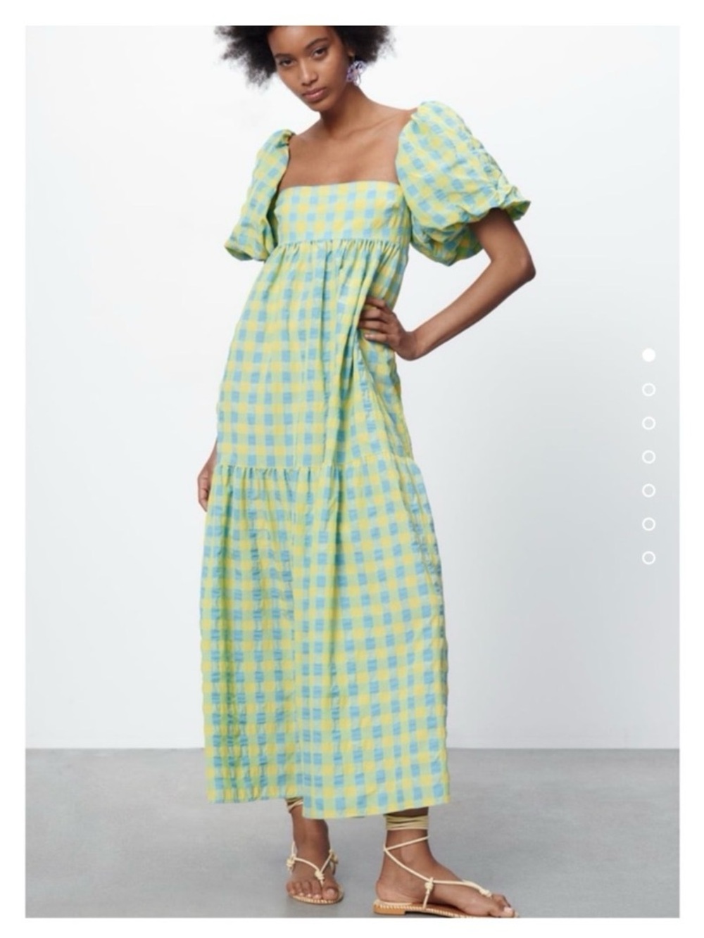 Zara Yellow and Blue Gingham Maxi Dress with Puff Sleeves - Picture 5 of 5